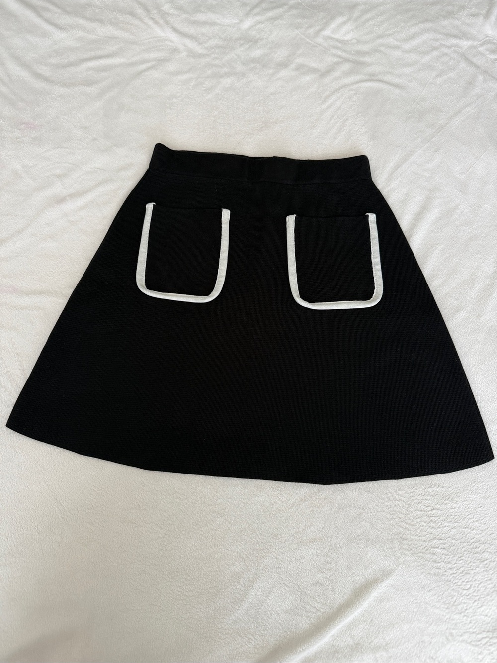 Zara Black A-Line Skirt with White Trim Pockets